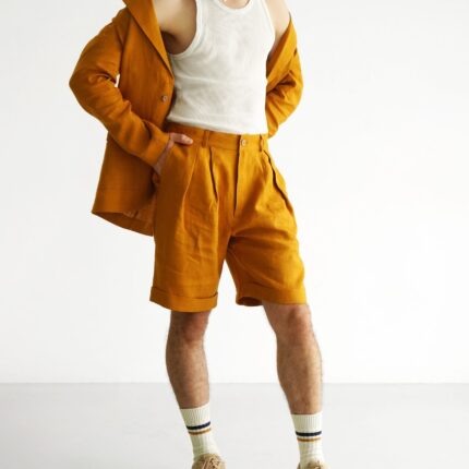 Tapered Linen Pants Soft Pleats Linen for Men Structured Profile